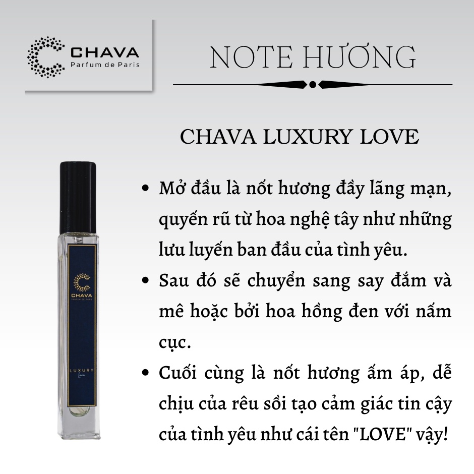 Nước Hoa Luxury LOVE 10ml - Chính hãng dành cho Nữ Chava Viet Nam/ thơm siêu lâu