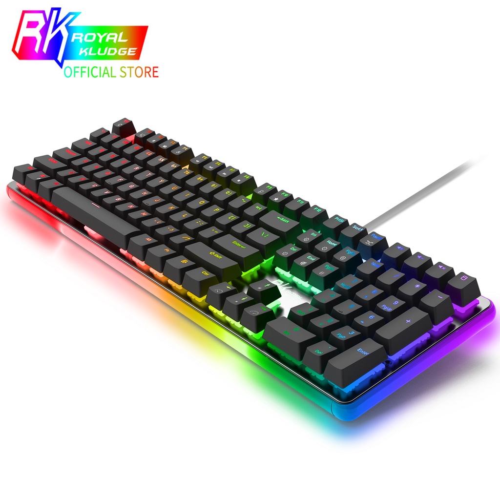 RK918 Bàn phím chơi game cơ có dây Màu đen 100% kích thước đầy đủ 108 Phím Đèn nền RGB & Đèn LED xung quanh Bàn phím chuyển đổi màu đỏ / nâu / xanh lam Khung nhôm tiện dụng Mechanical Gaming Keyboard Red/Brown/Blue Switch