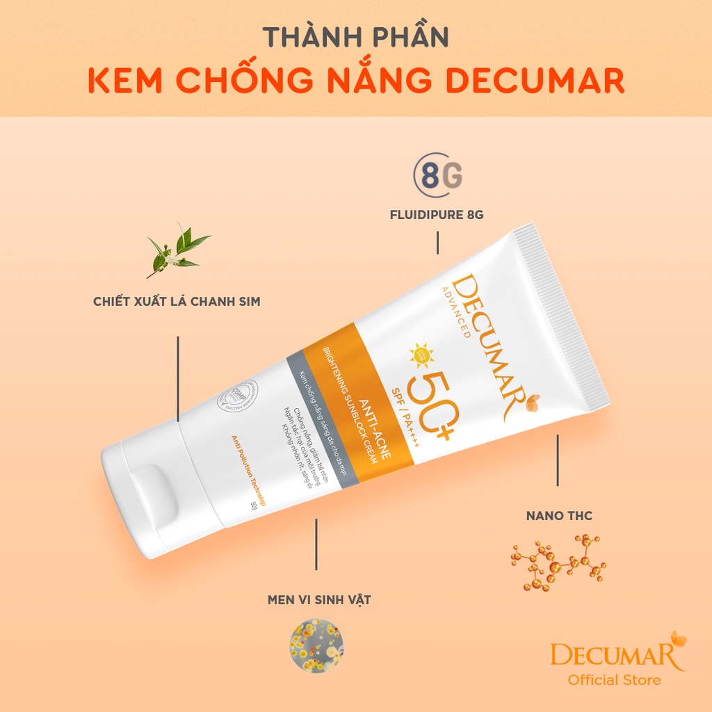 Kem Chống Nắng KIỂM SOÁT NHỜN cho da mụn Decumar Advanced Sunblock SPF50 (50gr)