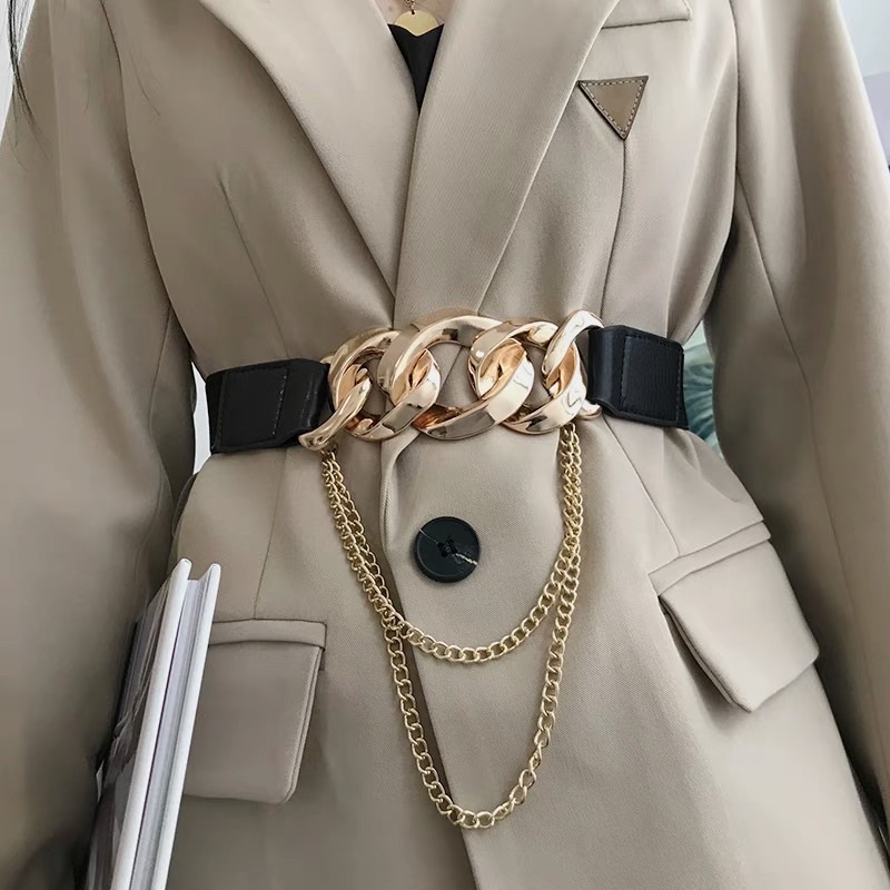 Đai váy Xích kèm dây xích võng Mặt Vàng sang chảnh ĐV014 - Thắt lưng Belt váy phối áo đầm cá tính Meo shop
