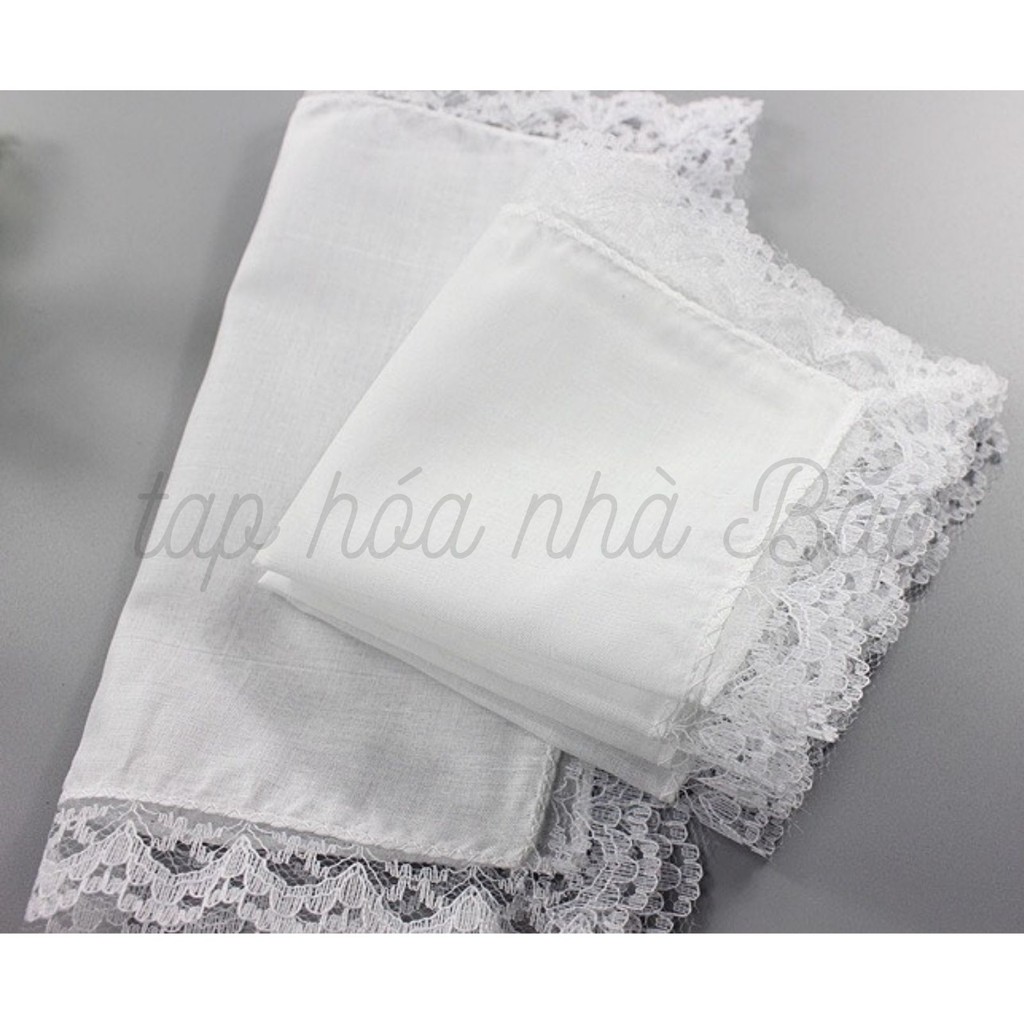 Khăn Tay Trắng Viền Ren 23x25