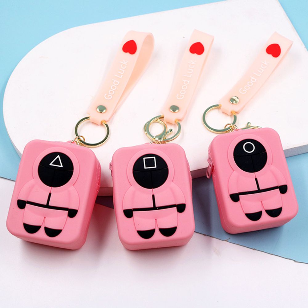 Móc khoá trang trí ví đựng tiền xu mini hình nhân vật trong phim Squid Game phối chuông hợp kim sáng tạo kiểu Hàn Quốc