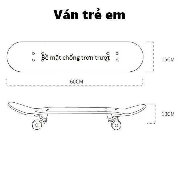 Ván trượt thể thao mặt nhám bánh cao su cao cấp trẻ em và người lớn - tặng dụng cụ vặn ván