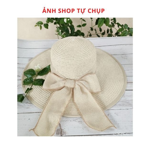 [Ảnh thật] Mũ cói rộng vành, nón cói đi biển nữ vành rộng, gắn nơ nữ tính