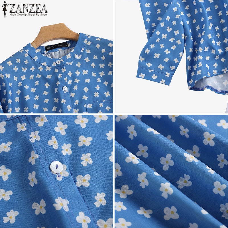 Zanzea Áo Sơ Mi Cổ Đứng Tay Dài Dáng Rộng In Họa Tiết Thời Trang Cho Nữ