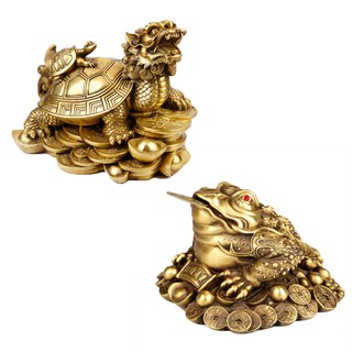 Bộ linh vật trên ban thờ thần tài cóc thiềm thừ rùa đầu rồng long quy bằng đồng thau phong thủy Hồng Thắng - cỡ nhỏ
