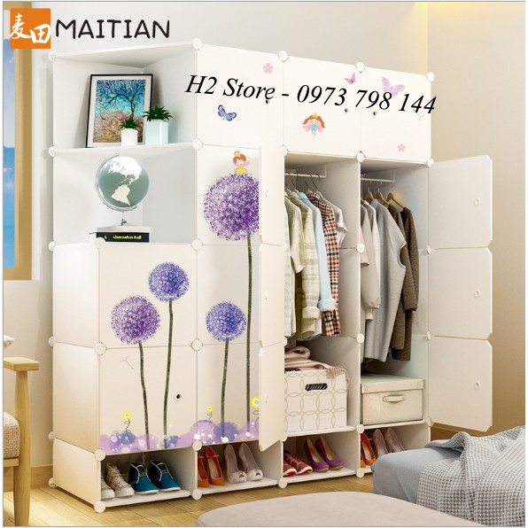 [ĐỘC] TỦ NHỰA LẮP GHÉP 16 Ô + 4 GIÀY ( GỒM 2 KỆ GÓC) CỬA CẨM TÚ CẦU ĐỂ ĐỒ ĐA NĂNG THÔNG MINH sâu 47cm