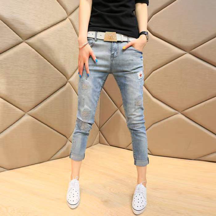 Quần Jeans Dài Thêu Hoa Thời Trang Hàn Quốc Mới