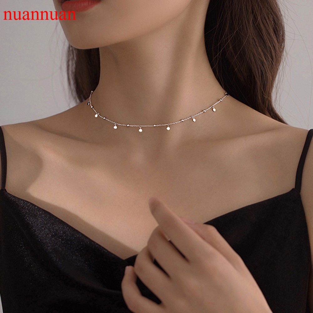 Vòng Cổ Choker Chất Liệu Bạc 925 Mặt Hình Tròn Đáng Yêu Cho Nữ