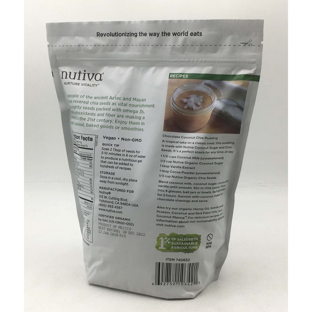 Combo 2 bịch Chia Nutiva hàng Mỹ, Khối lượng 907g x 2.