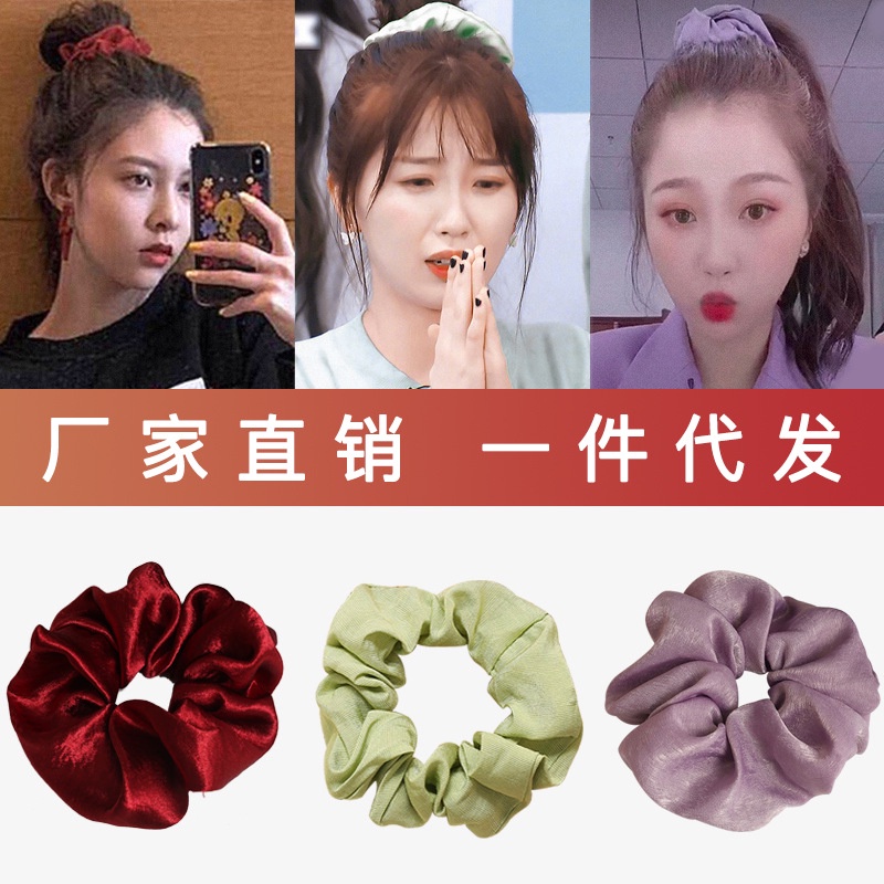 Dây Buộc Tóc Satin Bản Lớn Họa Tiết Sọc Caro Đơn Giản Phong Cách Retro Hàn Quốc