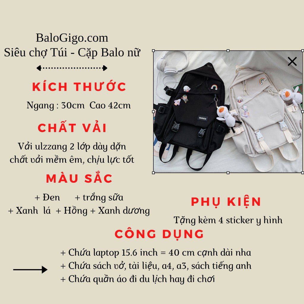 Ba lô nữ đi học tặng 4 sticker cực đẹp G251- BaloGigo