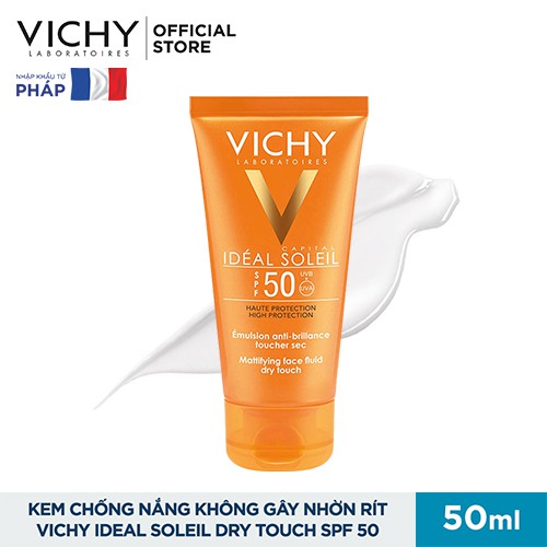 Kem chống nắng không nhờn rít SPF 50 UVA +UVB Vichy Ideal Soleil Mattifying Face Fluid Dry Touch 50ml
