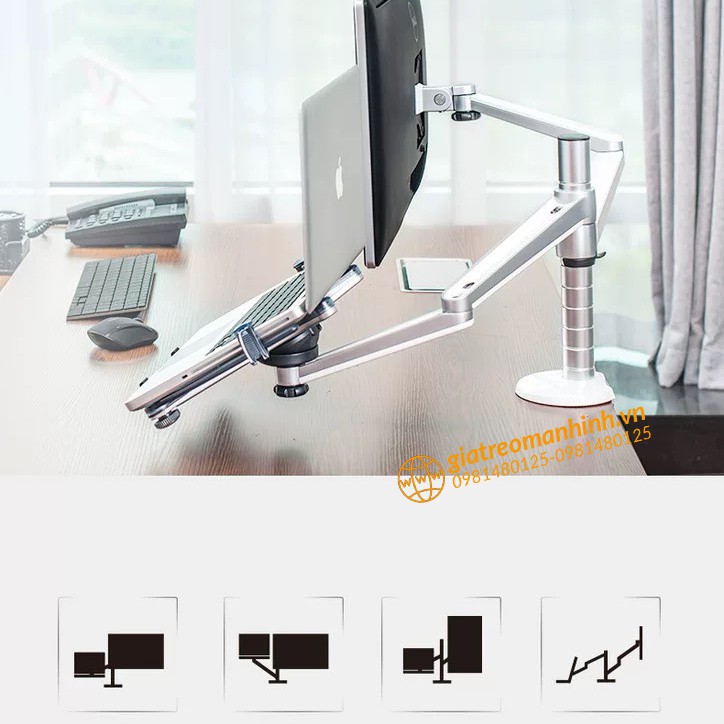 Giá Treo Màn Hình OA 7X 17 - 24 - 27 Inch (Upto 32&quot; ) - Kèm Tay Treo Đỡ Laptop 10 - 15.6 Inch - Gắn Bàn Đa Năng