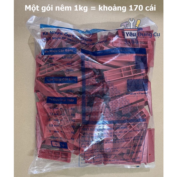 Túi 1 kg Ke nêm cân bằng lát gạch  1mm, 1,5mm, 2mm, 2,5mm - Kìm bóp dụng cụ phụ kiện ốp lát