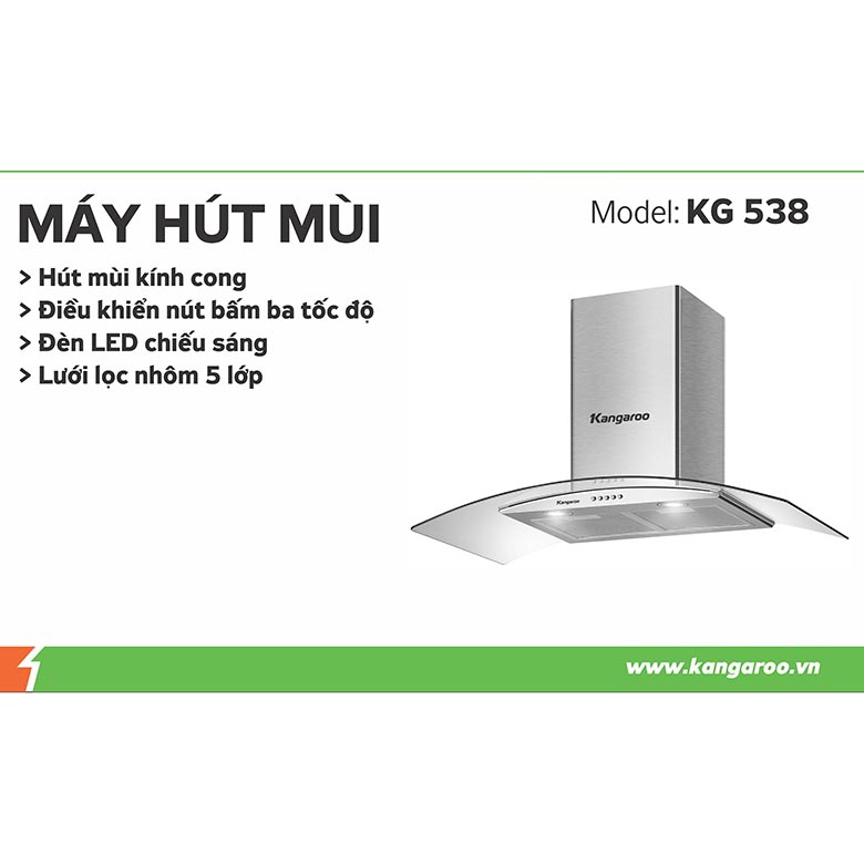 Máy hút mùi kính cong Kangaroo KG538