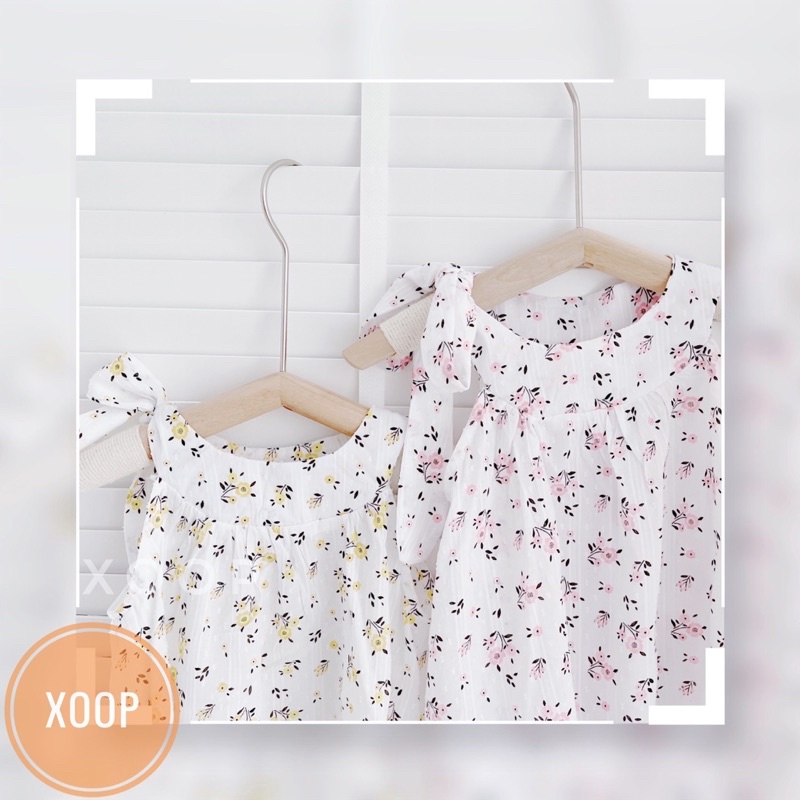 Bộ thô trắng cổ buộc dây nơ cho bé gái xịn đẹp(8-18kg)
