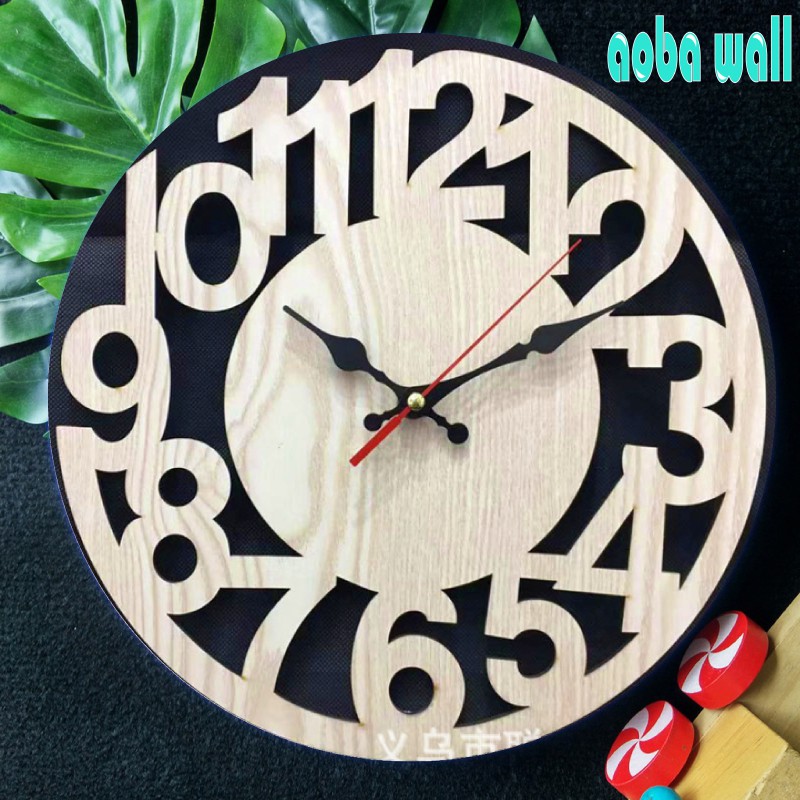 (Clip thực tế) Đồng hồ treo tường gỗ CỠ LỚN 34X34cm vintage retro AOBA88 (Follow shop để nhận mã giảm giá)