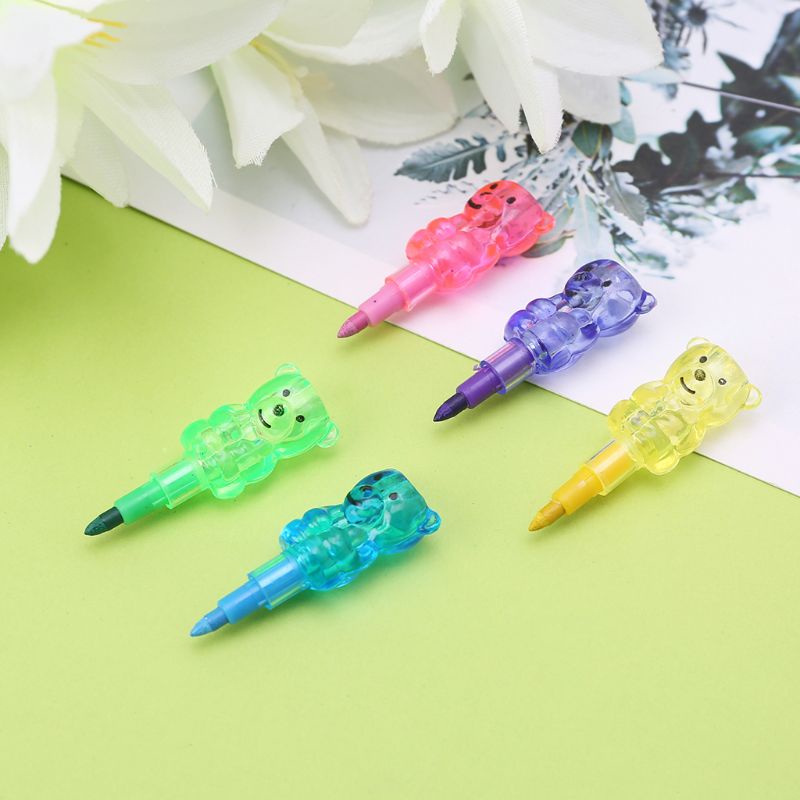 Set 4 bút chì màu 5 màu họa tiết gấu dễ thương cho bé