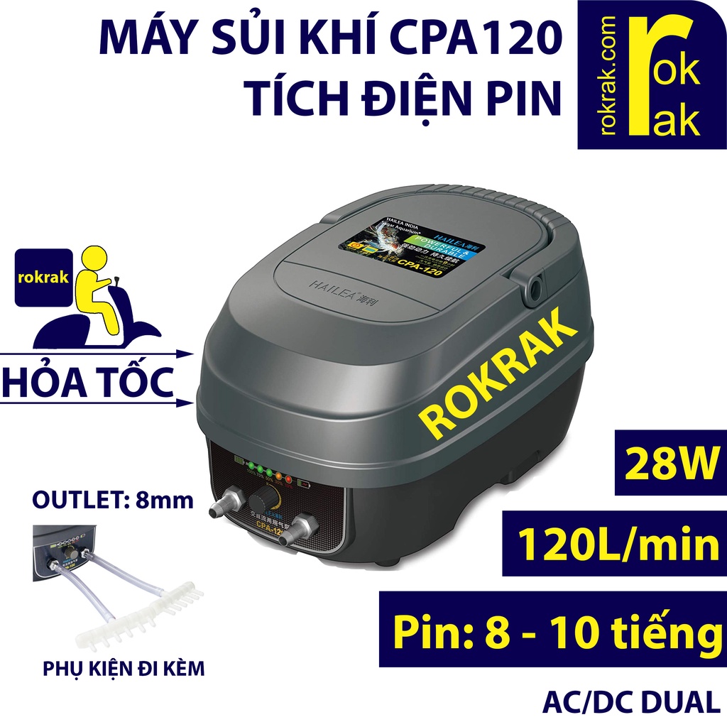 Máy oxi tích điện Hailea cpa120 Sủi tích điện CPA-120 công suất lớn hồ cá
