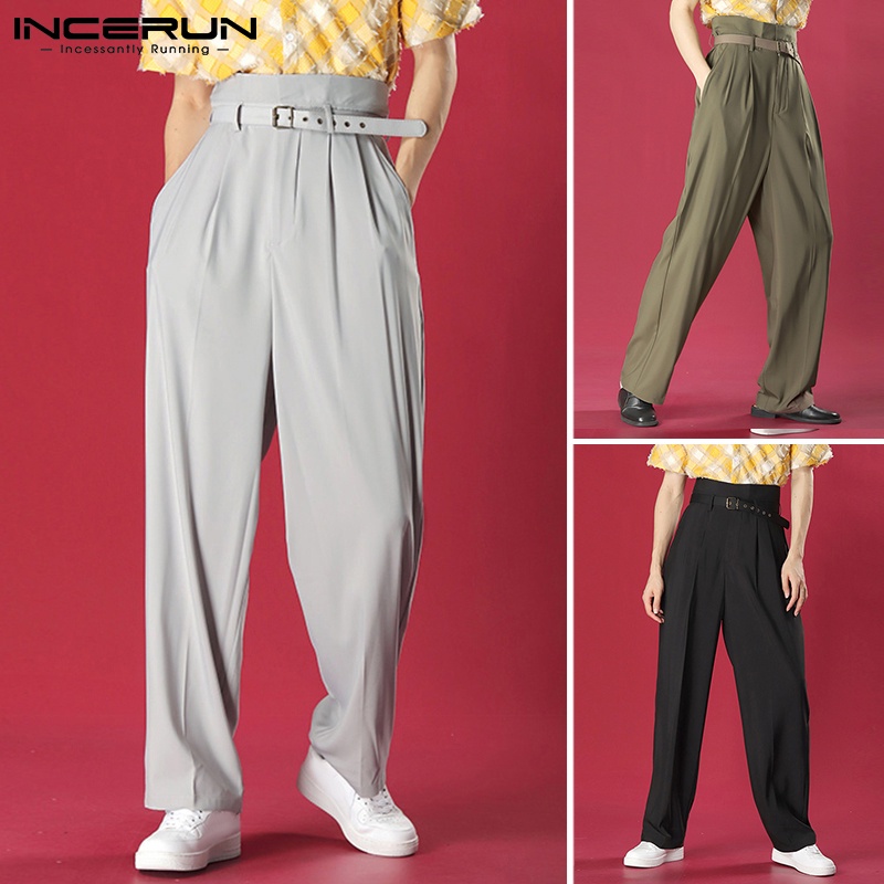 Quần Dài Nam INCERUN Ống Suông Cạp Cao Màu Trơn Phong Cách Nhật Bản Thời Trang Có 3 Màu