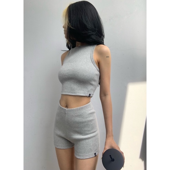 Tank Top Và Quần Đùi Xám- Tiệm Mềm Croptop