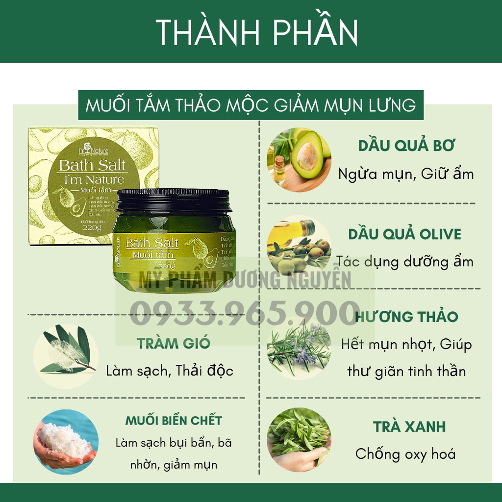 Muối Tắm Giảm Mụn Lưng - Nang Lông - Sạch Thâm Mông Và Thâm Vùng Kín Tinh Chất Muối Biển Tràm Trà 220gr