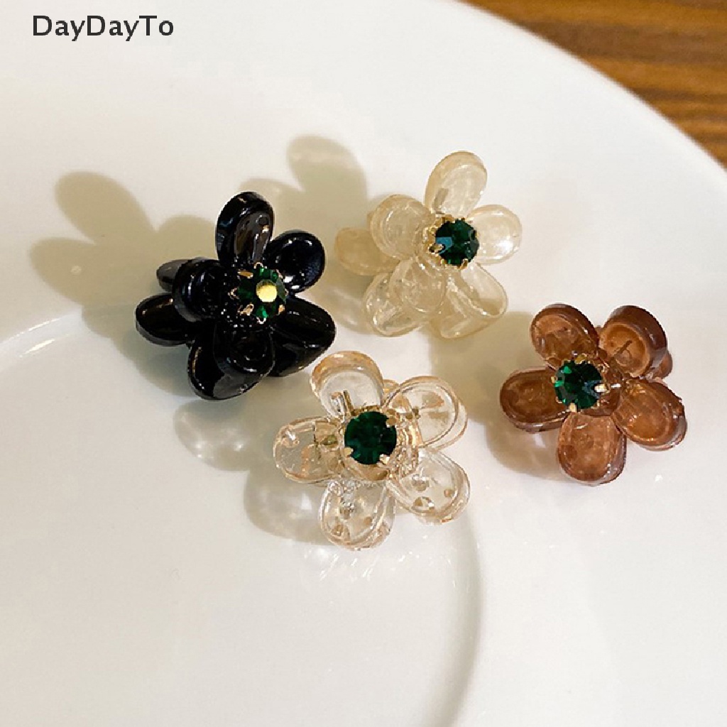 Set 4 Kẹp Tóc Càng Cua Mini Trong Suốt Đính Đá Hình Hoa Cho Nữ