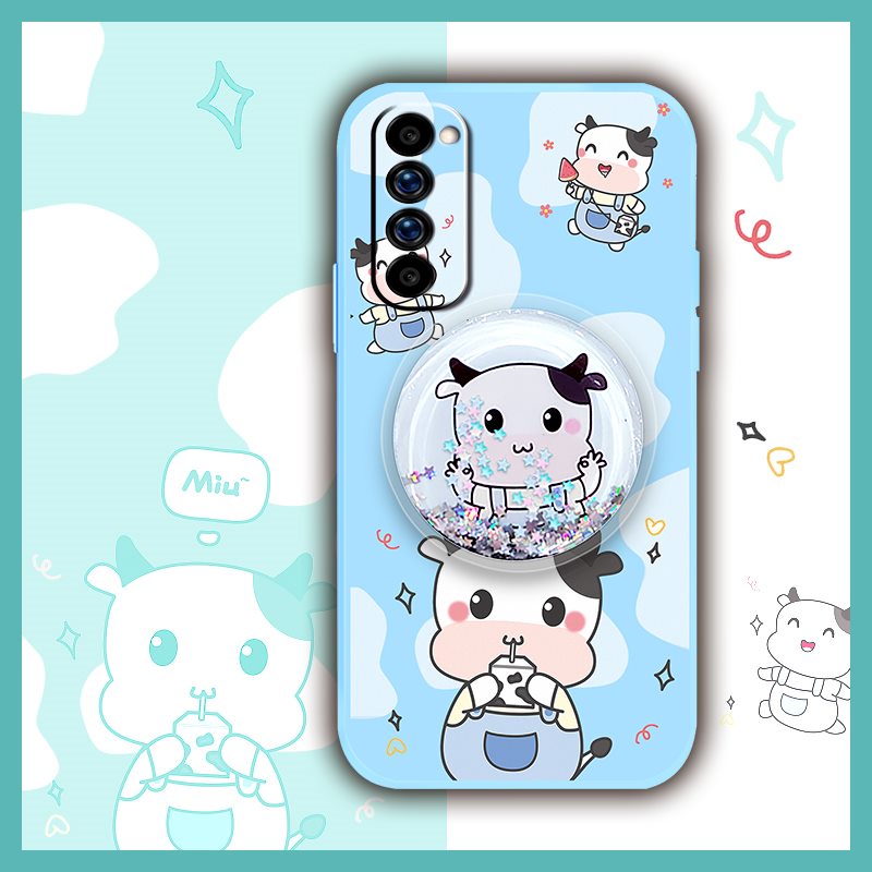 Ins Glitter Phone Case For OPPO Reno4 Pro 4G phone case quicksand Rotatable stand Liquid silicone shell Anti-fall Cartoon