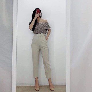 Quần baggy phối đai vuông chất vải cao cấp