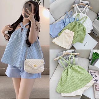 SET ÁO XỐP CỔ YẾM KÈM SHORT