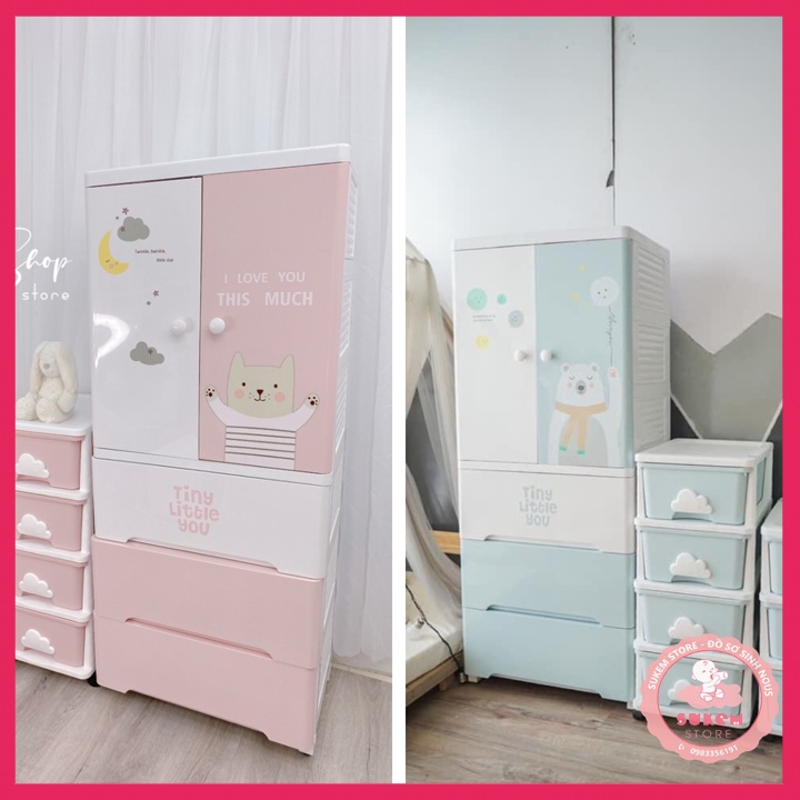 Tủ Nhựa Cho Bé/Tủ Nhựa Cún 4 Tầng Đựng Quần Áo Trẻ Em, Đồ Sơ Sinh Họa Tiệt Ngộ Nghĩnh
