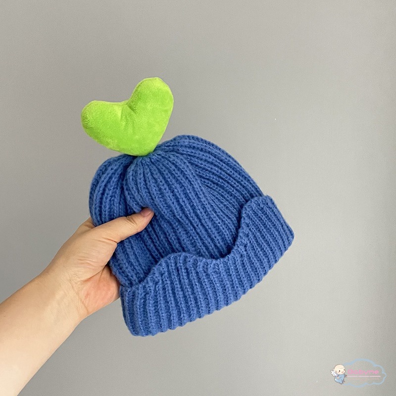 Mũ Len Hình Trái Tim Ba Chiều Co Giãn Giữ Ấm Cho Bé Trai Và Gái