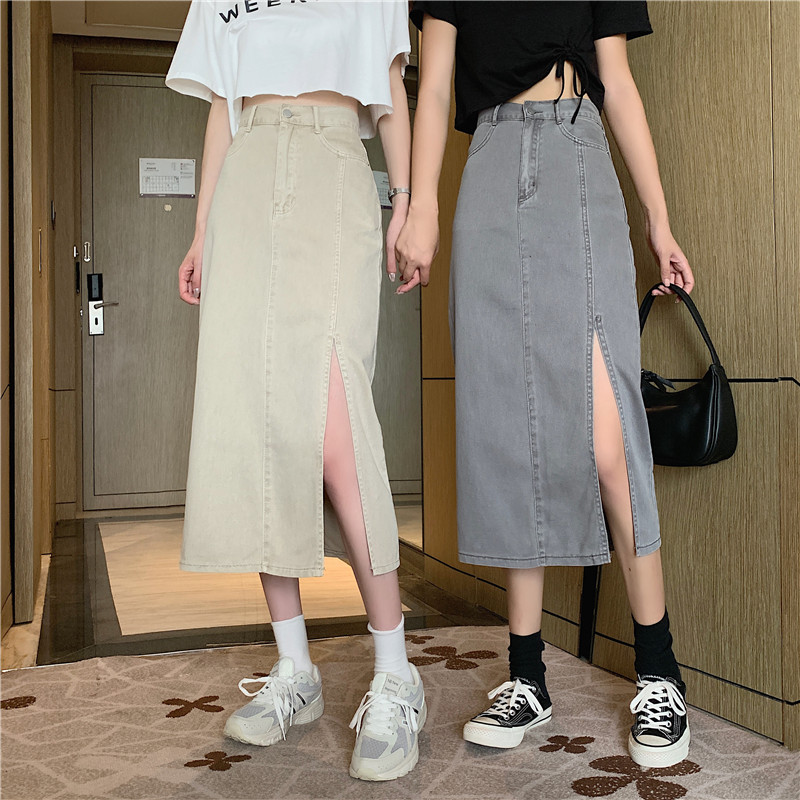 Xiaozhainv Chân váy denim xẻ tà thời trang Hàn Quốc cho nữ | BigBuy360 - bigbuy360.vn