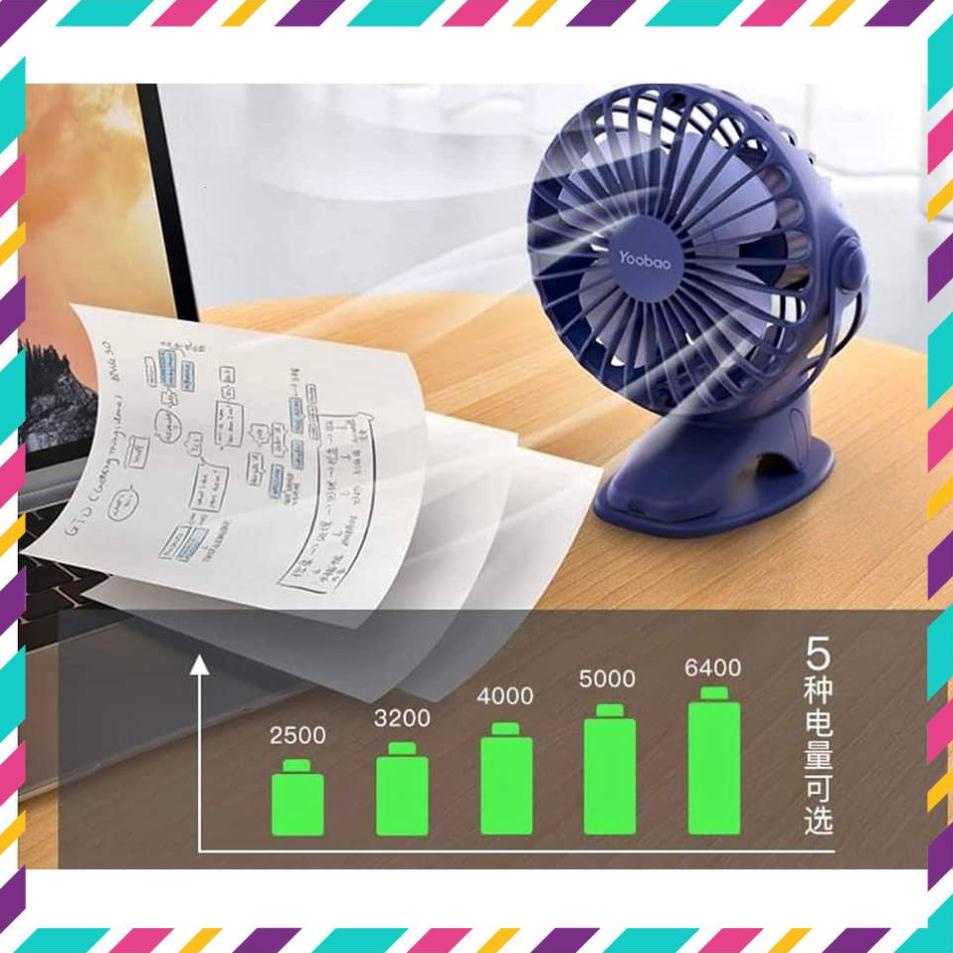 [Chính Hãng]  Quạt tích điện Yoobao 6400MAH, kẹp sạc mini cầm tay 4 cấp độ gió,kỳ diệu mẹ khỏe con vui