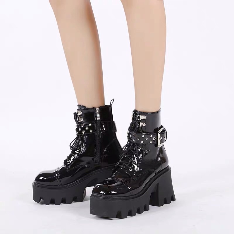 Giày boot đế cao 9,5cm martin boot khoá zipper Gothic Y2k FOOTMADE