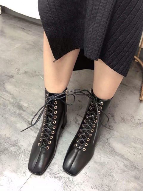 Boots da cao gót buộc dây Zr