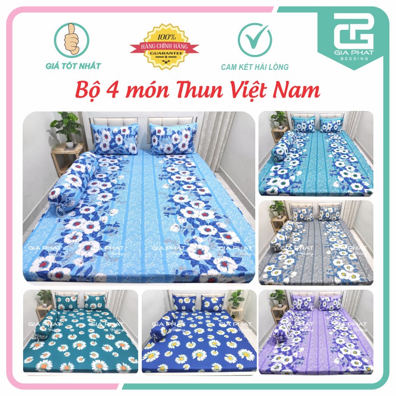 [Link 2_Bông] Bộ Ga 4 món Thun Lạnh Việt Nam cao cấp (1 ga + 2 áo gối nằm + 1 áo gối ôm)