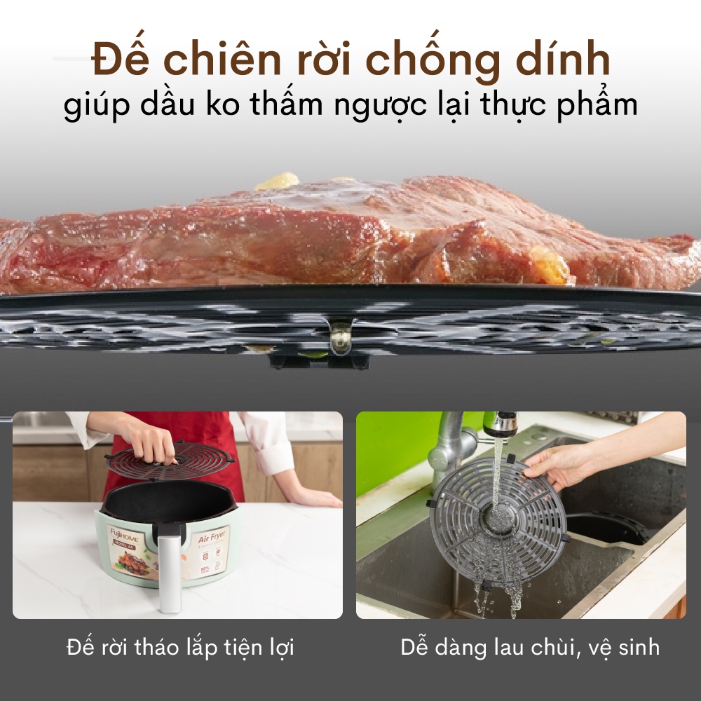 Nồi chiên không dầu 5 Lít nhập khẩu Nhật Bản Fujihome tự ngắt tiết kiệm điện, nồi chiên k dầu cơ 5 L chống dính cao cấp