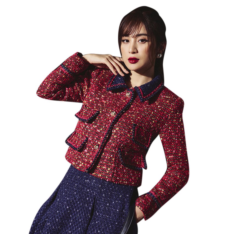 Áo Dạ Đỏ Chân Váy Ly Tím Than Reina