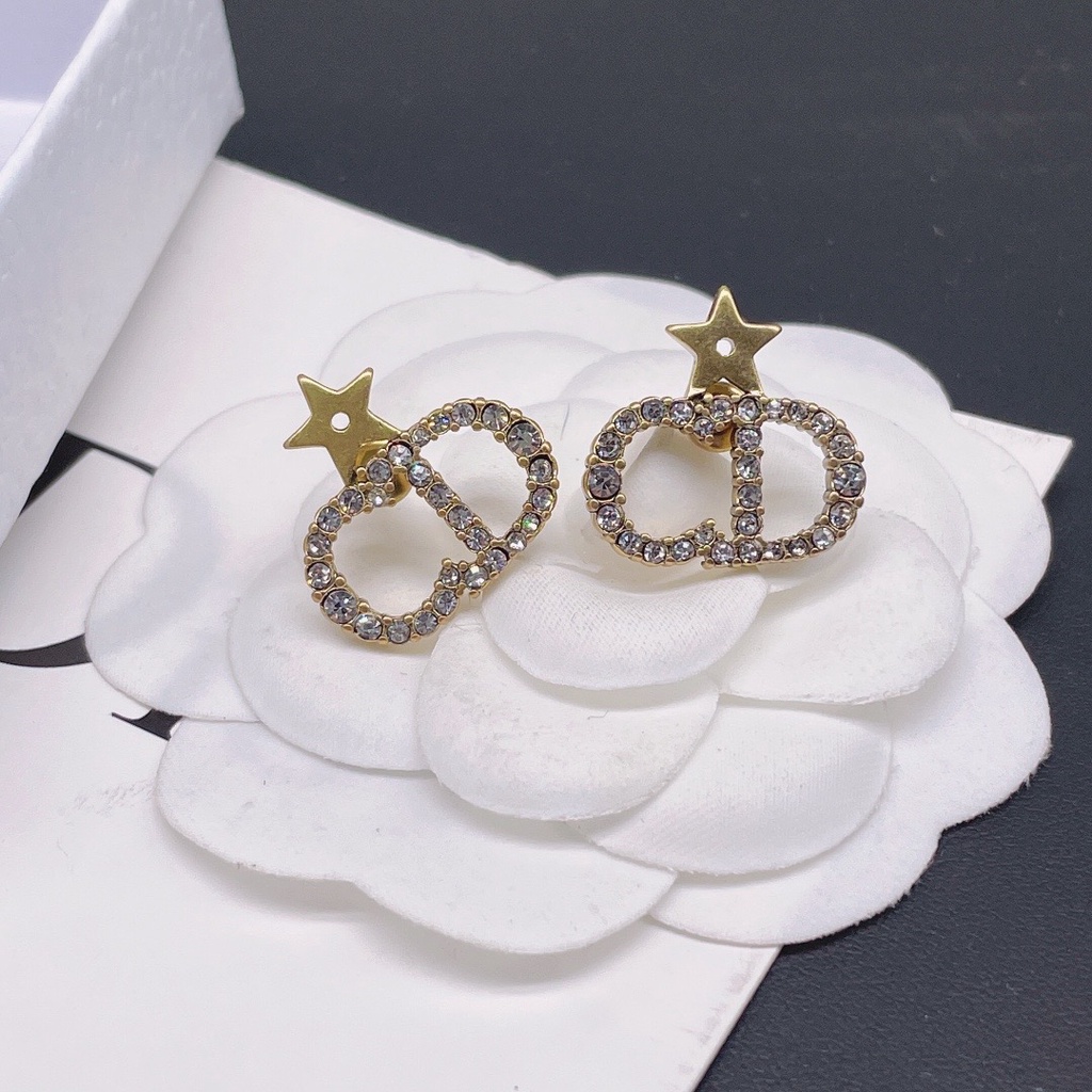 Khuyên Tai Đính Đá Họa Tiết Chữ Dior Thời Trang Thanh Lịch