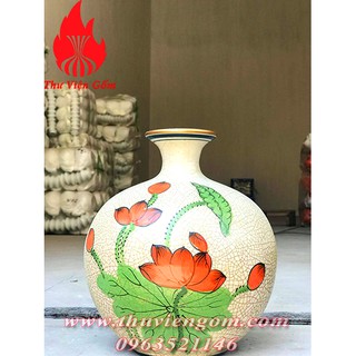 Bình Hút Lộc vẽ sen rạn cổ ( Gốm cao cấp Bát Tràng ) cao 25cm