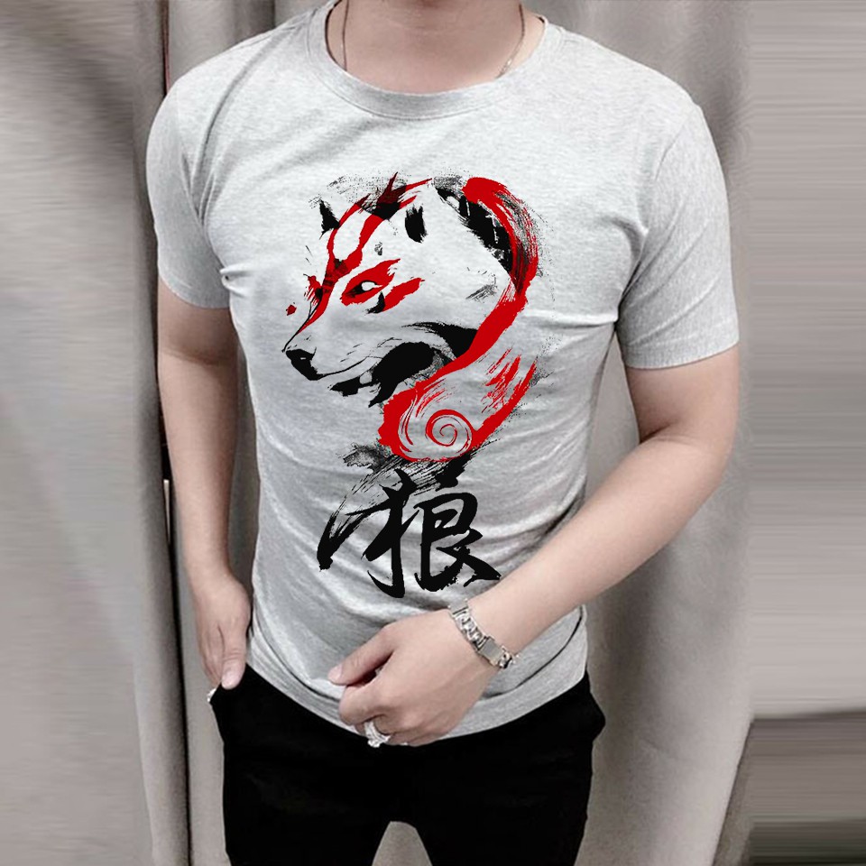 🔥Siêu Đẹp🔥 Áo Thun Nam Tay Ngắn Họa Tiết Sói Thư Pháp Phong Cách | Hàng Đẹp AT61
