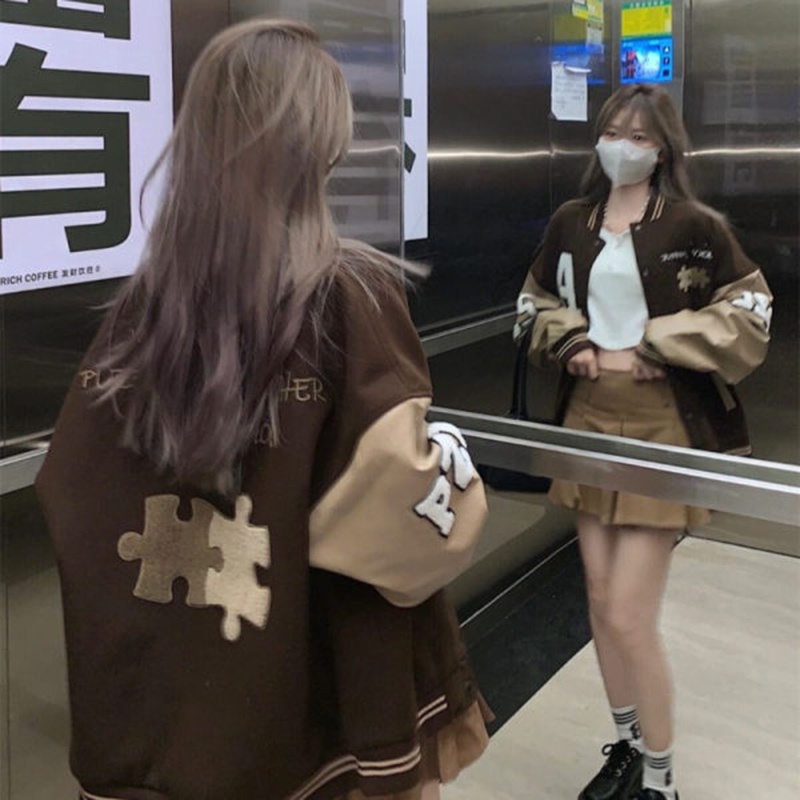 Áo khoác bóng chày IELGY dày dáng rộng phong cách Hàn Quốc cho nữ