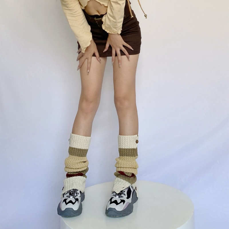 XIXI 1 Đôi Tất Ống Chân Giữ Ấm Họa Tiết Kẻ Sọc Thời Trang Mùa Đông Cho Nữ
