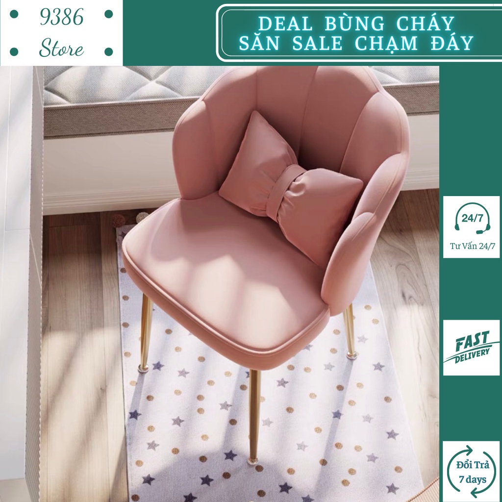 Ghế bàn trang điểm nỉ nhung chân kim loại, có gối nơ GHP027 9386 STORE