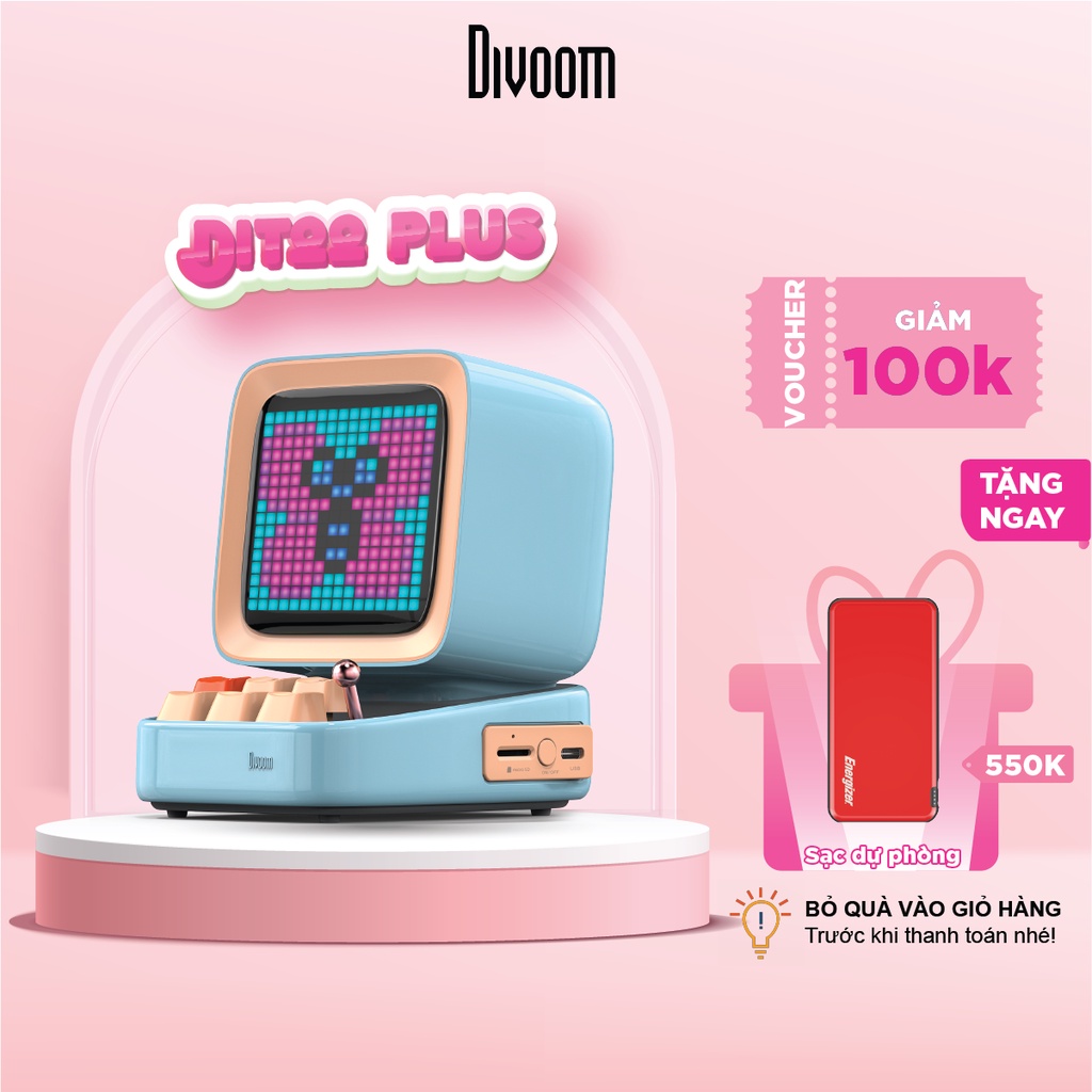 Loa thông minh Divoom Ditoo Plus 10W - Hình dáng máy tính cổ, màn hình LED 256 Full RGB