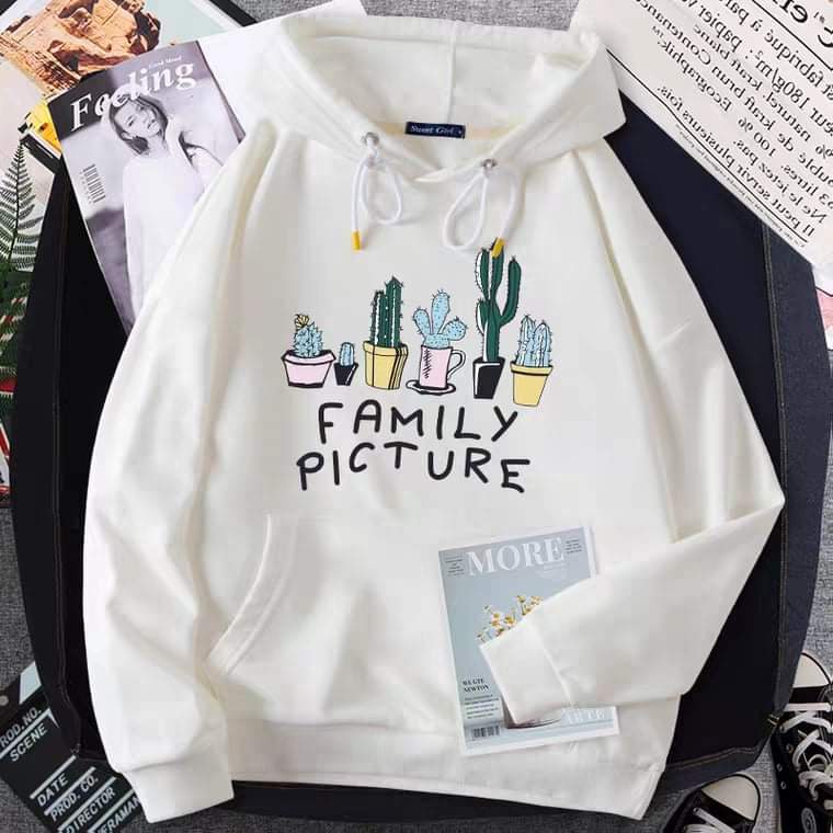 Áo hoodie nỉ bông form rộng freesize hình xương rồng