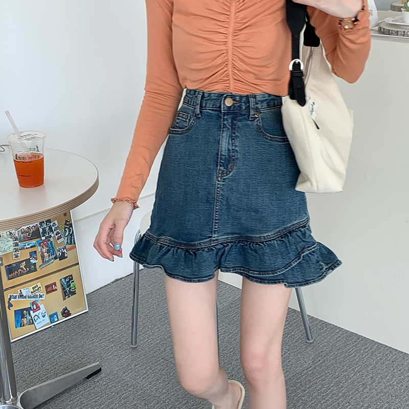 chân váy jean Lưng Cao Dáng Chữ A Thiết Kế Trẻ Trung Hợp Thời Trang