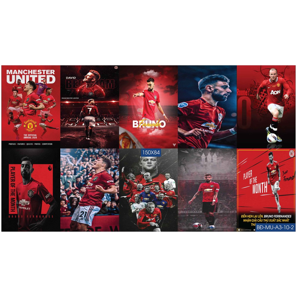 Combo Set 10 tờ decal dán tường chống thấm cầu thủ pogba rooney de gea của MU